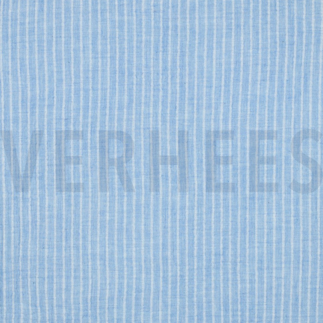 Verhees - Double Gauze Yarn Dyed Stripes - Light Blue 03566.002