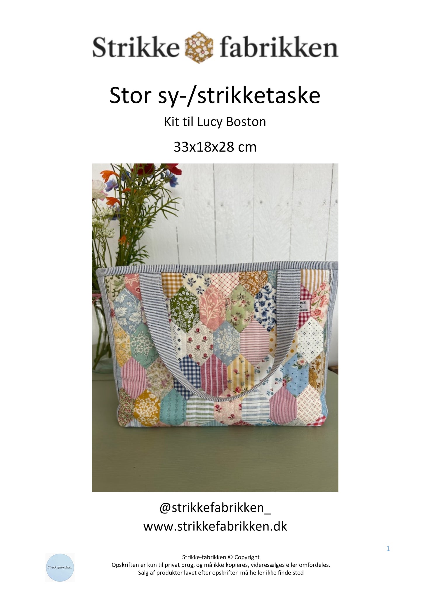 Kit til stor Lucy Boston sy-/strikketaske - Flower Power