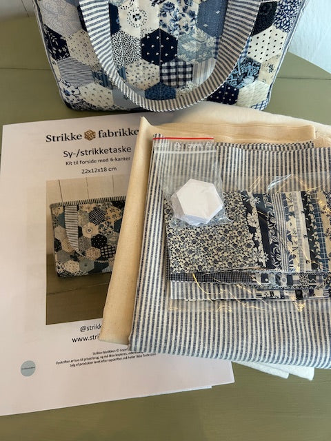 Kit til lille sy-/strikketaske med blå 6-kanter