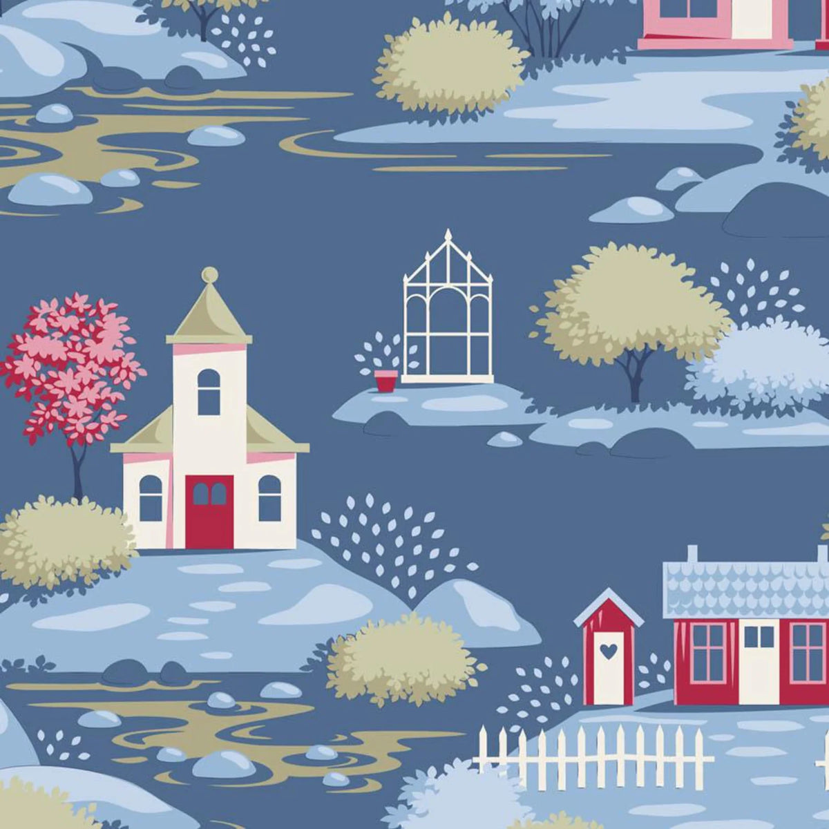 Tilda Village Life - Blue Yardage - 110187